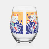 MANEKI NEKO glückliche Katze Stemless Wine Glass Weinglas Ohne Stiel (Vorderseite)