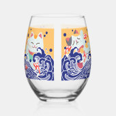 MANEKI NEKO glückliche Katze Stemless Wine Glass Weinglas Ohne Stiel (Rückseite)