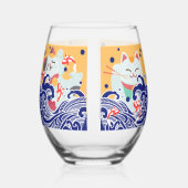 MANEKI NEKO glückliche Katze Stemless Wine Glass Weinglas Ohne Stiel (Rechts)