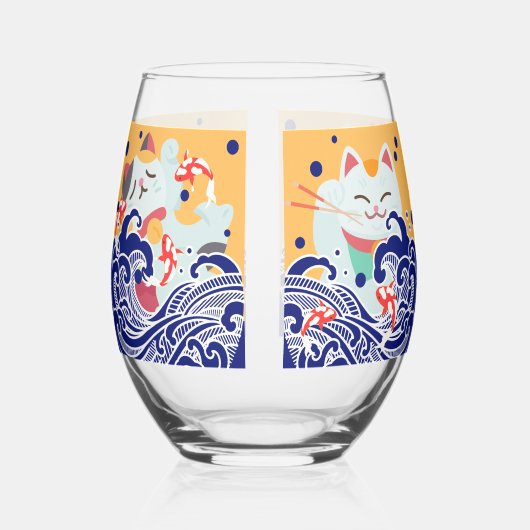 MANEKI NEKO glückliche Katze Stemless Wine Glass Weinglas Ohne Stiel (Rechts)