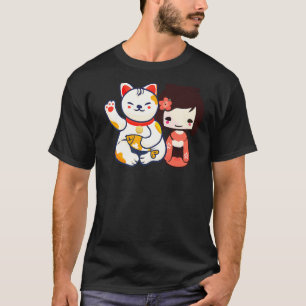 Maneki Neko Glückliche Winkende Katze Mit Süßem Mä T-Shirt