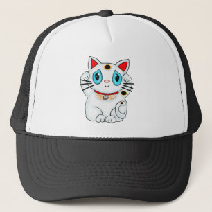 Maneki Neko glückliche zuwinkende weiße Katze Truckerkappe