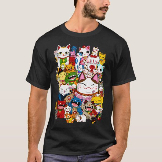 Maneki Neko (Glückskatze) Sammlung T-Shirt (Vorderseite)