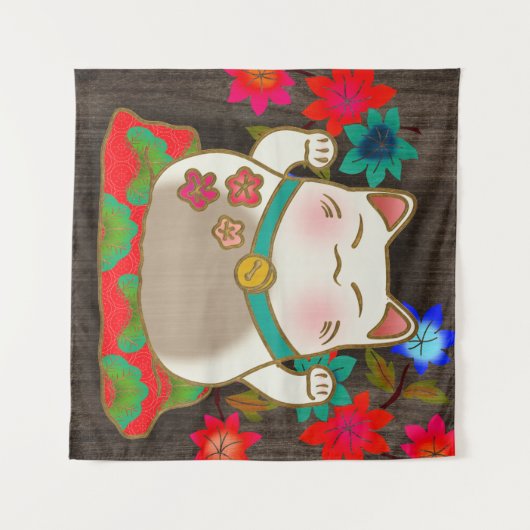 Maneki Neko Glückskatze Wandteppich (Vorderseite (Horizontal))