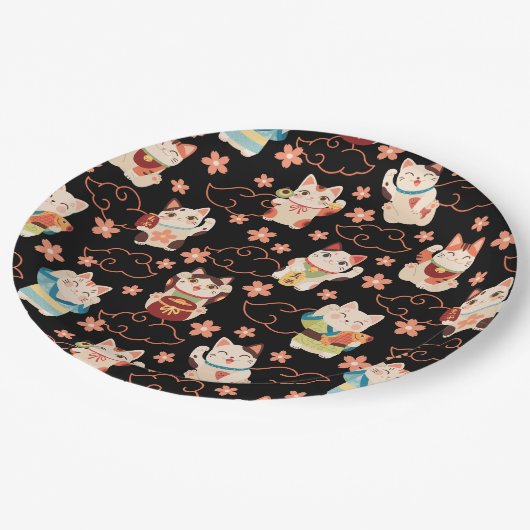 Maneki Neko Glückskatzen Pappteller (Schrägansicht)