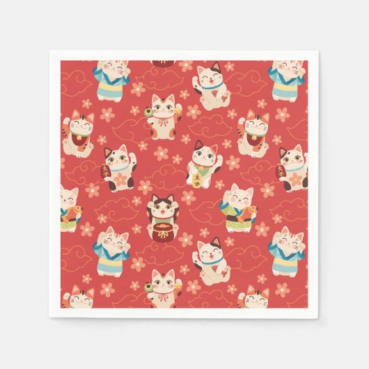 Maneki Neko Glückskatzen Personalisiert  Serviette (Vorderseite)