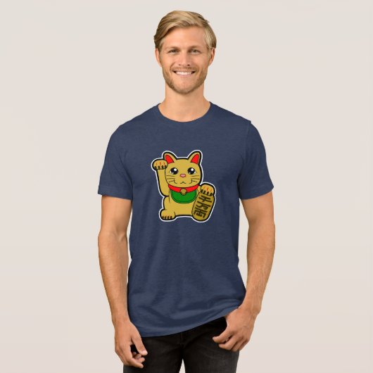 Maneki Neko: Gold Lucky Cat Tri-Blend Shirt (Vorderseite voll)