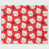 Maneki Neko Good Fortune Lucky Cat Geschenkpapier (Flach)