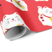 Maneki Neko Good Fortune Lucky Cat Geschenkpapier (Rolleneckpunkt)