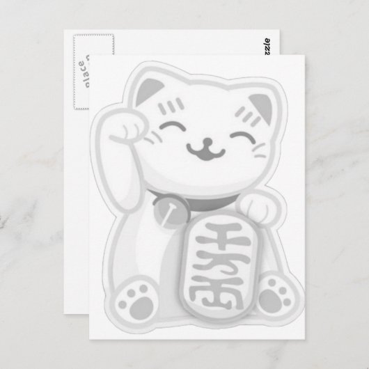 Maneki neko grau postkarte (Vorne/Hinten)