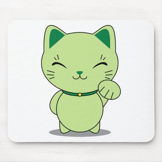 Maneki Neko - grüne glückliche Katze Mousepad (Vorne)