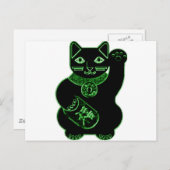 Maneki Neko Grüner Nebel Postkarte (Vorne/Hinten)
