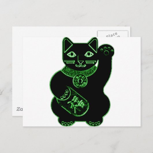 Maneki Neko Grüner Nebel Postkarte (Vorne/Hinten)