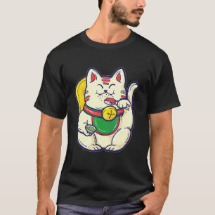 Maneki Neko isst Sushi Asien Fortune Viel Glück C T-Shirt
