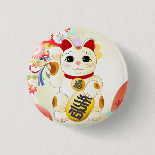 Maneki Neko Japanese Fortune Cat Button