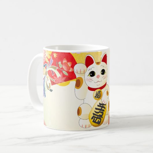 Maneki Neko Japanese Fortune Cat Kaffeetasse (Vorderseite Links)