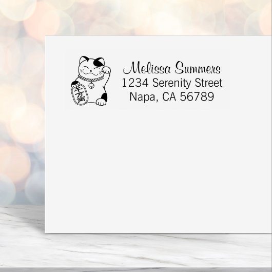 Maneki Neko Japanese Lucky Cat Address Permastempel