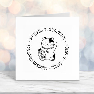 Maneki Neko Japanese Lucky Cat Round Address 2 Permastempel