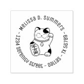 Maneki Neko Japanese Lucky Cat Round Address 2 Permastempel (Design)