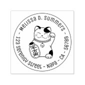 Maneki Neko Japanese Lucky Cat Round Address Permastempel (Design)