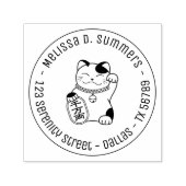 Maneki Neko Japanese Lucky Cat Round Address Permastempel (Design)