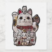 Maneki Neko Japanisch Lucky Cat Luck Porte bonheur Weinetikett (Einzelnes Label)