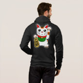 Maneki Neko: Japanische glückliche Katze Hoodie (Schwarz voll)