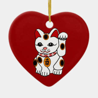 Maneki Neko Katze auf rotem Hintergrund Keramikornament
