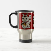 Maneki Neko Katze auf rotem Hintergrund Reisebecher (Links)