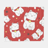 Maneki-Neko Katze, japanisches Doodle-Muster. Fleecedecke (Vorderseite (Horizontal))