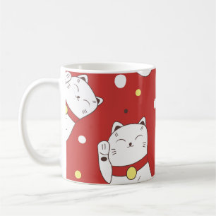 Maneki-Neko Katze, japanisches Doodle-Muster. Kaffeetasse