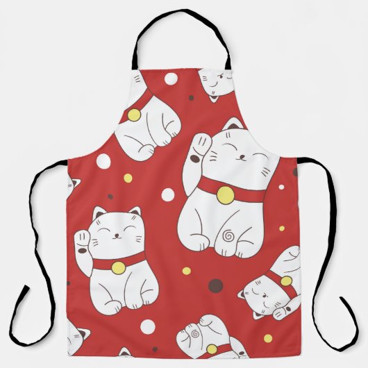 Maneki-Neko Katze, japanisches Doodle-Muster. Schürze (Vorderseite)