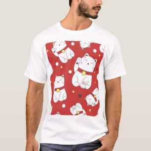 Maneki-Neko Katze, japanisches Doodle-Muster. T-Shirt