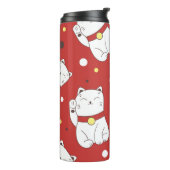 Maneki-Neko Katze, japanisches Doodle-Muster. Thermosbecher (Nach links gedreht)