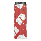 Maneki-Neko Katze, japanisches Doodle-Muster. Thermosbecher (Rückseite)