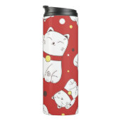 Maneki-Neko Katze, japanisches Doodle-Muster. Thermosbecher (Nach rechts gedreht)