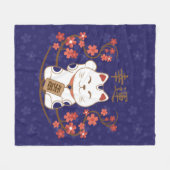 Maneki-neko Katze mit viel Glück-Kanji Fleecedecke (Vorderseite (Horizontal))
