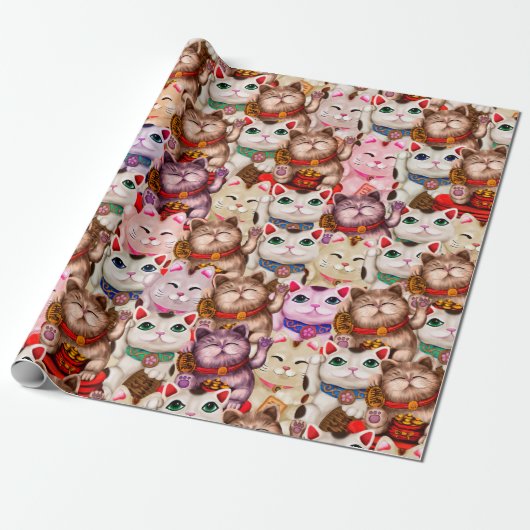 Maneki-neko-Katzen-Muster Geschenkpapier (Ungerollt)
