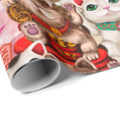 Maneki-neko-Katzen-Muster Geschenkpapier (Rolleneckpunkt)