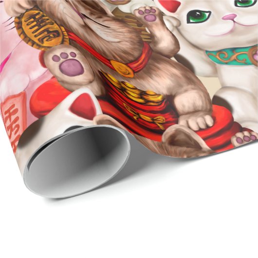Maneki-neko-Katzen-Muster Geschenkpapier (Rolleneckpunkt)