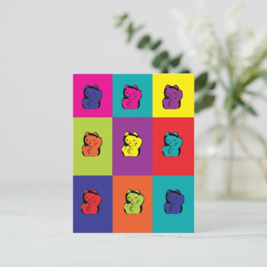 Maneki Neko Kitty Pop Art Postkarte (Stehend Vorderseite)