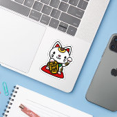 Maneki Neko (Lucky Cat) Aufkleber (Laptop mit iPhone)