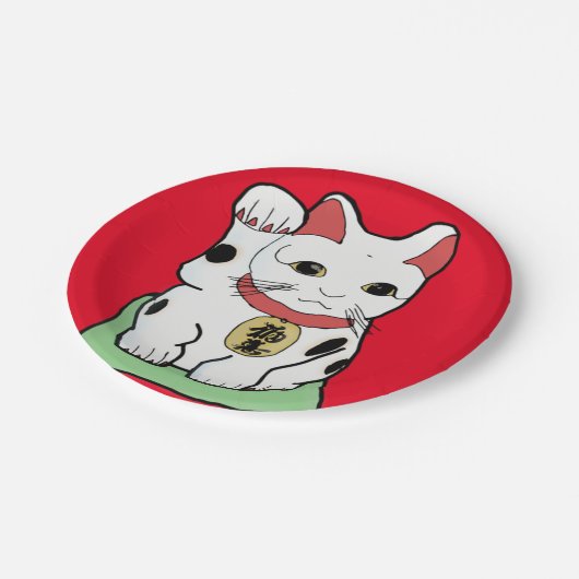 Maneki-Neko /Lucky Cat Emoji Pappteller (Schrägansicht)