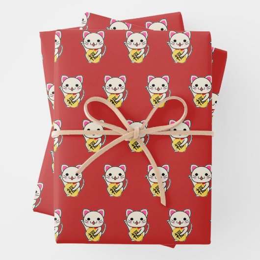 Maneki Neko - Lucky Cat Geschenkpapier Set (Beispiel)