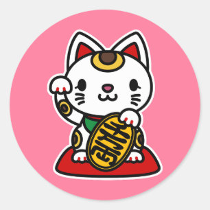 Maneki Neko (Lucky Cat) Runder Aufkleber