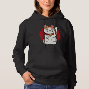 Maneki Neko Lucky Cat Statue Waving japanischen St Hoodie