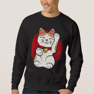Maneki Neko Lucky Cat Statue Waving japanischen St Sweatshirt