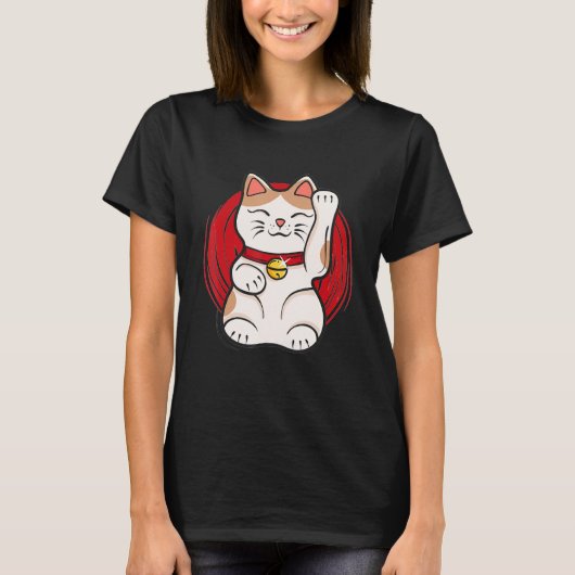 Maneki Neko Lucky Cat Statue Waving japanischen St T-Shirt (Vorderseite)