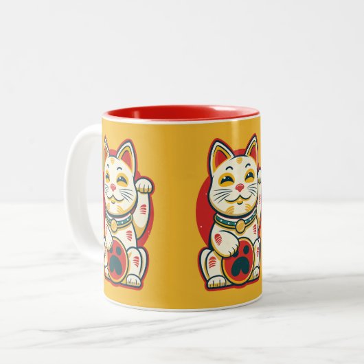 Maneki Neko - Lucky Cat Zweifarbige Tasse (Vorderseite Links)