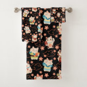 Maneki Neko Lucky Cats Bath Towel Set (Insitu)